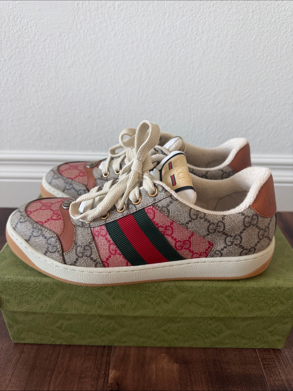 Gucci women’s GG canvas red and green stripe. Never worn in original box.